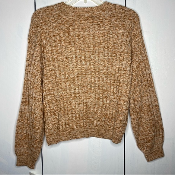 Blank NYC Heather Ribbed Crew Neck Sweater Toffee Brown Cream Size M - Picture 9 of 9